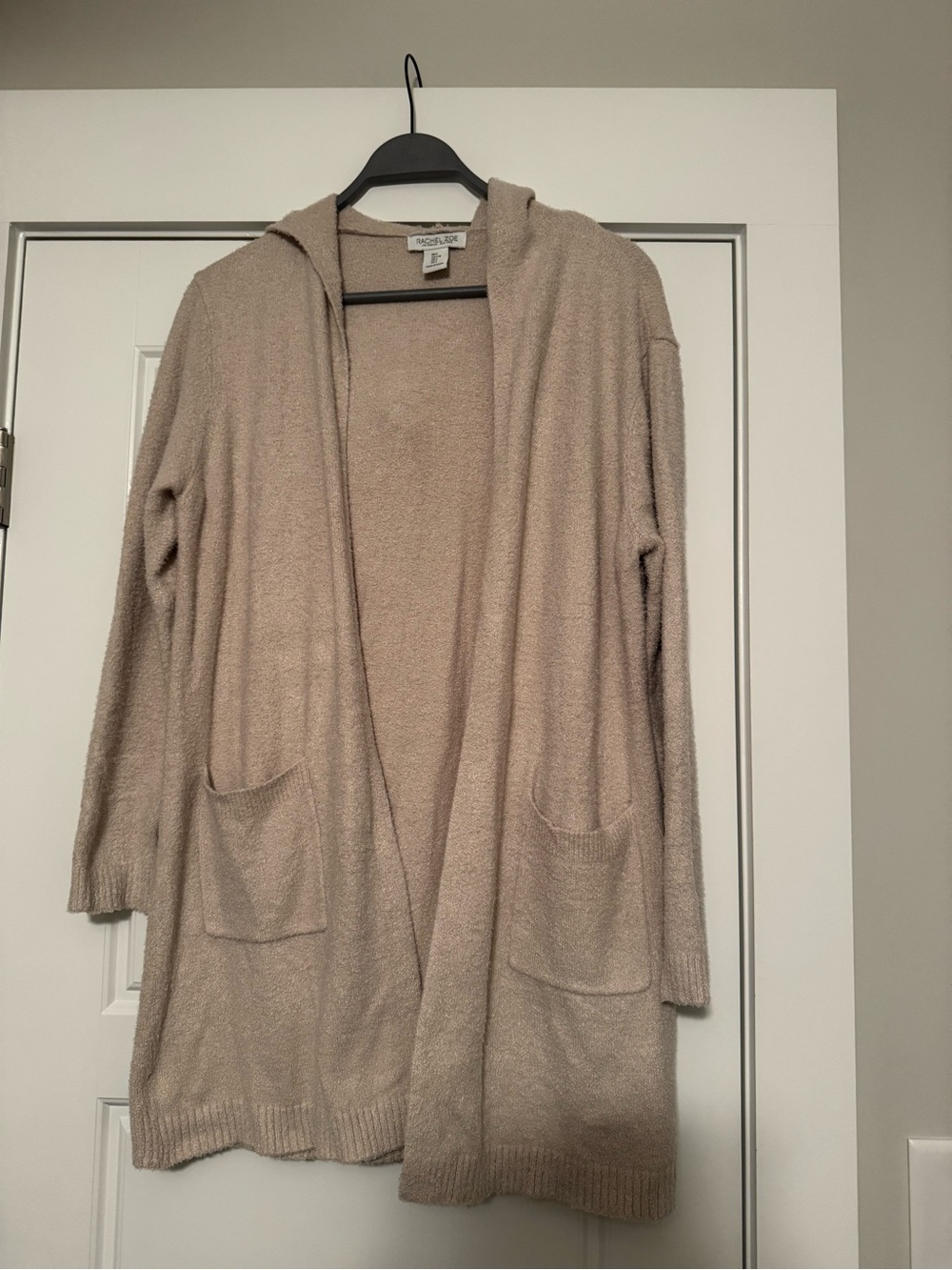 Rachel Zoe Plush Open-Front Hooded Cardigan - Beige